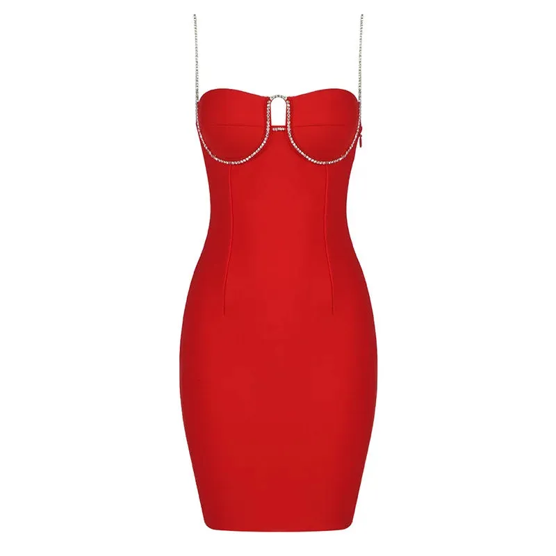 Strapless Sheath Bandage Mini Dress with Spaghetti Straps