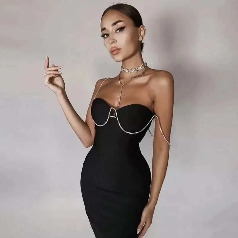 Strapless Sheath Bandage Mini Dress with Spaghetti Straps
