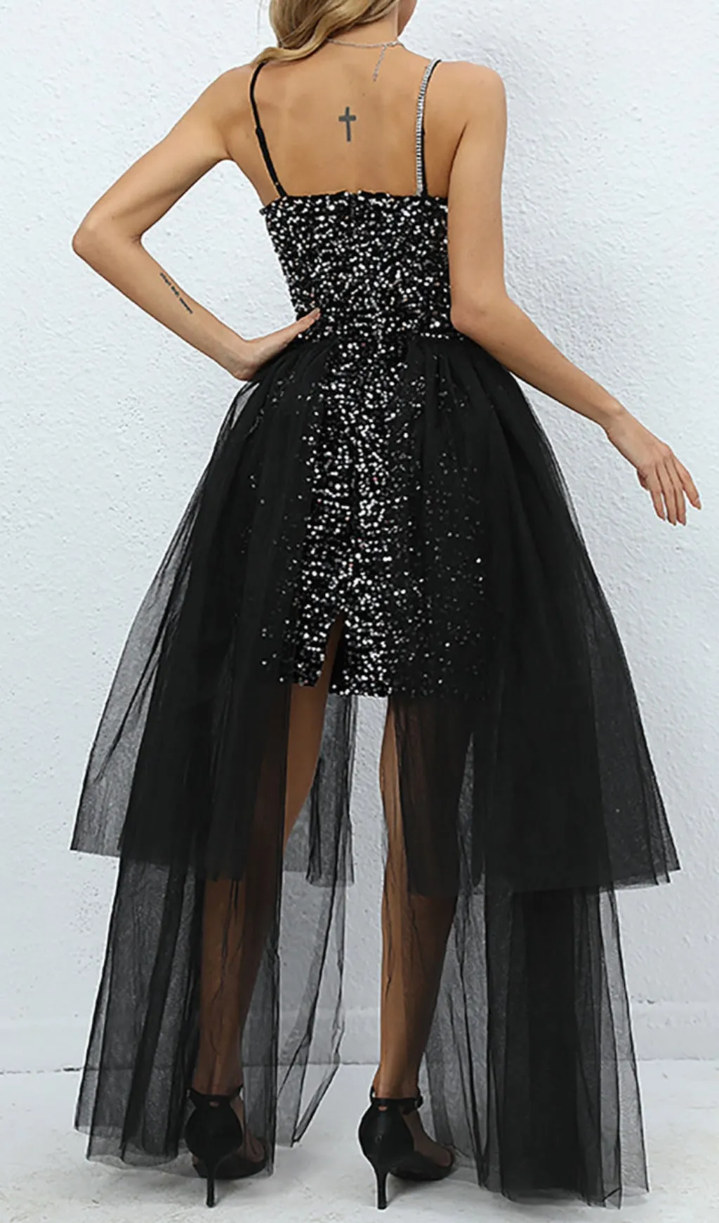 Strappy Sequin Mesh A-LIne Dress