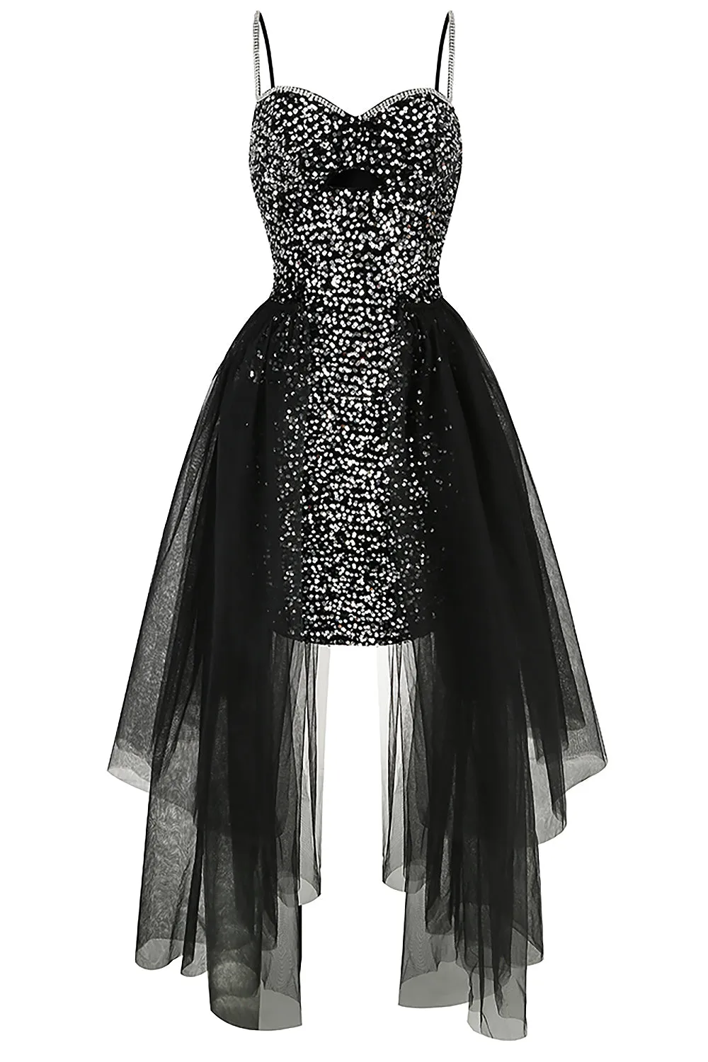 Strappy Sequin Mesh A-LIne Dress