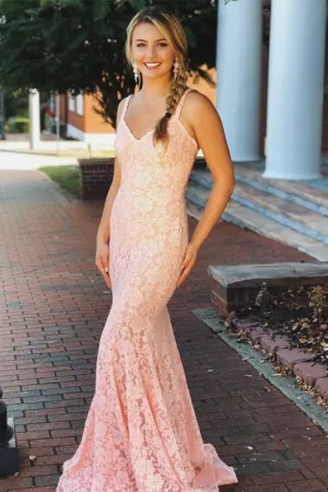 Straps Lace Prom Mermaid Sleeveless Long Party Dress with Sparkles