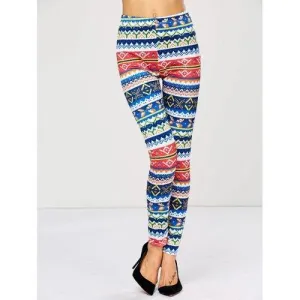 Strench Color Block Patterned Bodycon Aztec Print Leggings - M