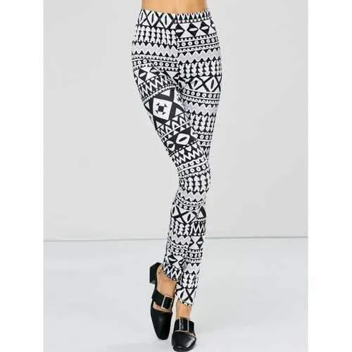 Strench Two Tone Geometrical Bodycon Leggings - White And Black M
