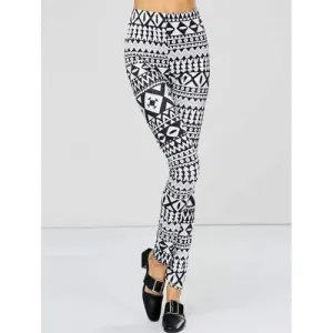 Strench Two Tone Geometrical Bodycon Leggings - White And Black M