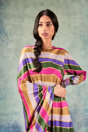 Stripes Printed One Sleeve Dress With Cowl Pants