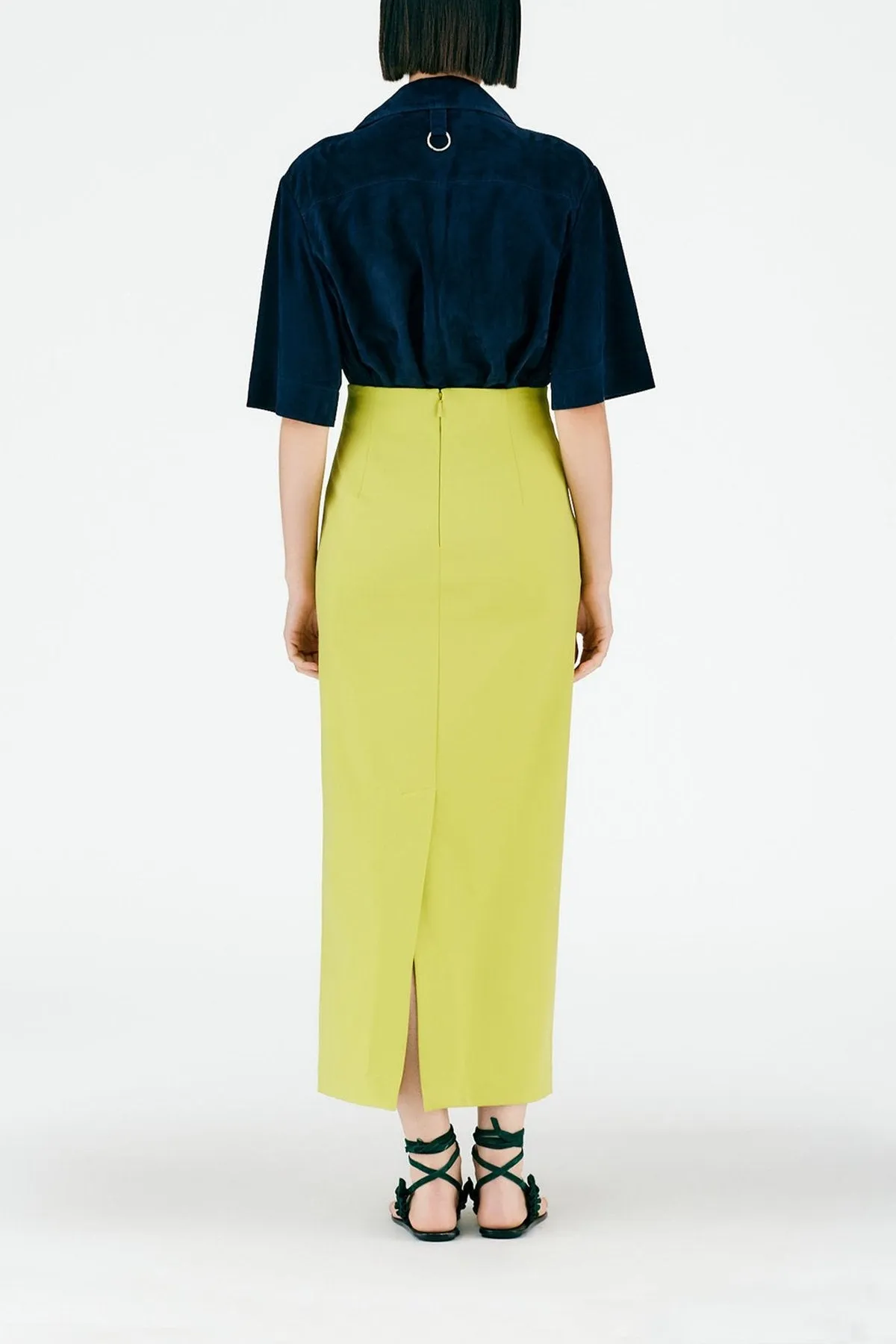 Structured Knit Pencil Skirt in Geko Green