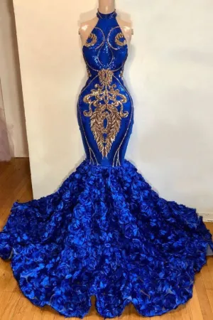 Stunning Sequins Rose Flowers Mermaid Prom Dresses