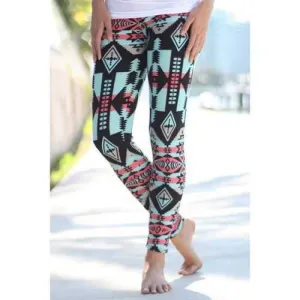Stylish Elastic Waist Geometric Print Women's Stretchy Leggings - Green S
