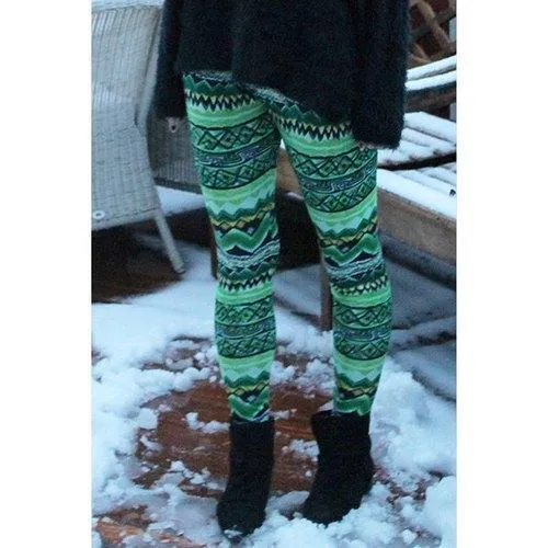 Stylish Elastic Waist Skinny Printed Colored Women's Leggings - Green One Size(fit Size Xs To M)