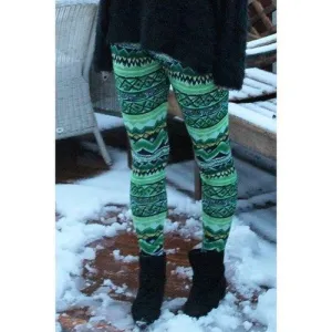 Stylish Elastic Waist Skinny Printed Colored Women's Leggings - Green One Size(fit Size Xs To M)