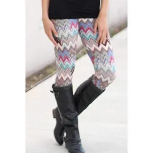 Stylish Wavy Stripe Elastic Waist Women's Stretchy Leggings - L