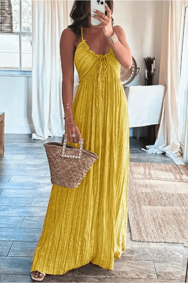 Summeer Backless U Neck suspender  Long Dress