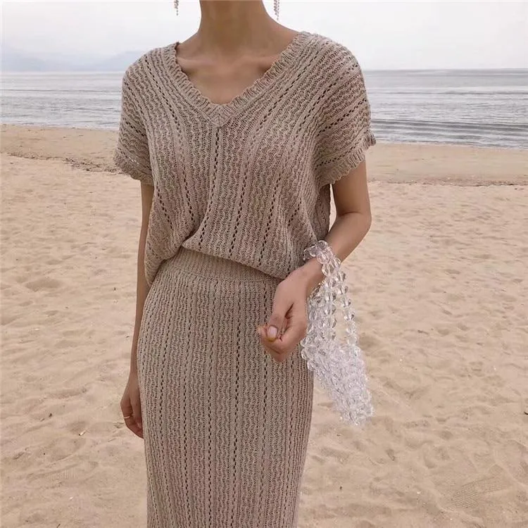 Summer Knitted 2 Piece Set - Skirt & Sweater