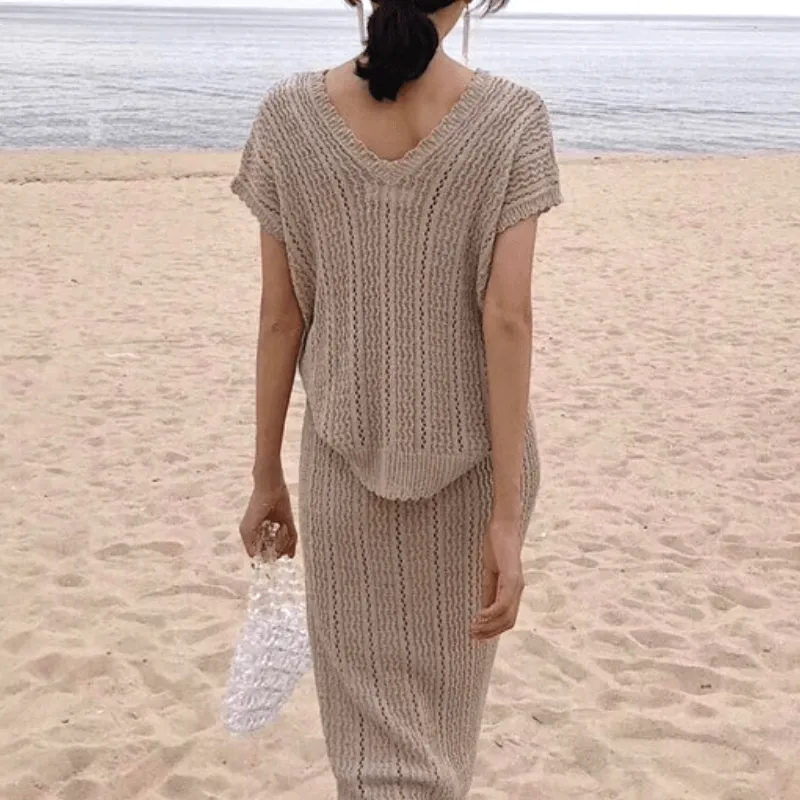 Summer Knitted 2 Piece Set - Skirt & Sweater