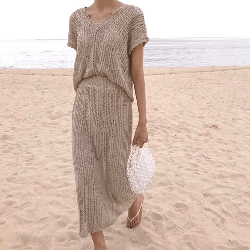 Summer Knitted 2 Piece Set - Skirt & Sweater
