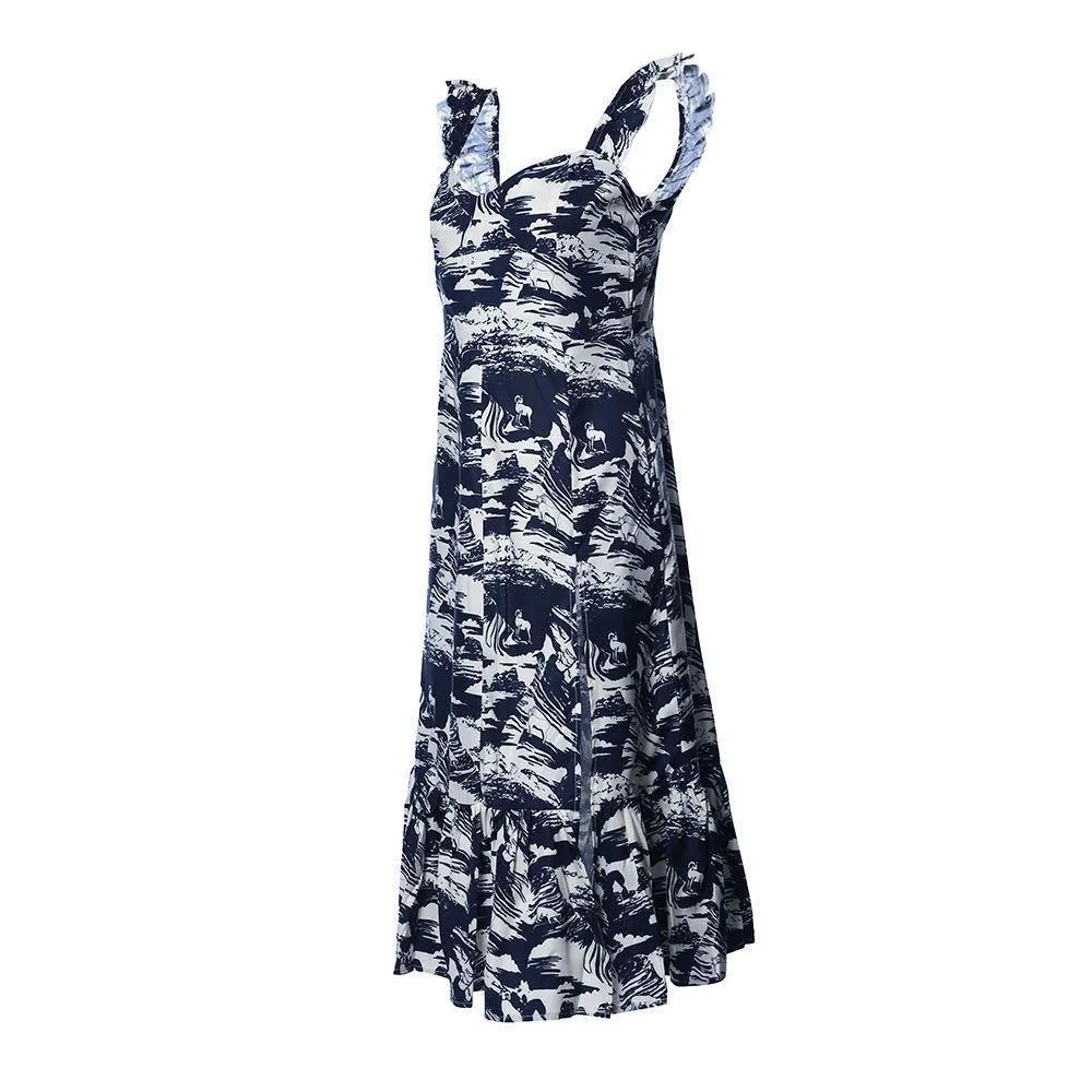 Summer Suspender Printed Knee Length Dress