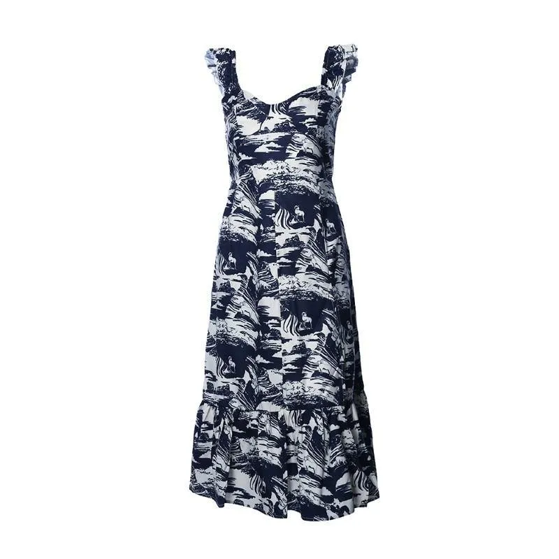 Summer Suspender Printed Knee Length Dress