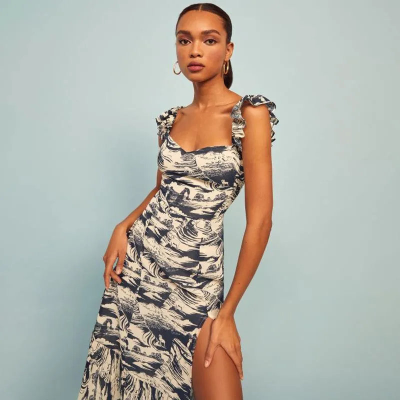 Summer Suspender Printed Knee Length Dress