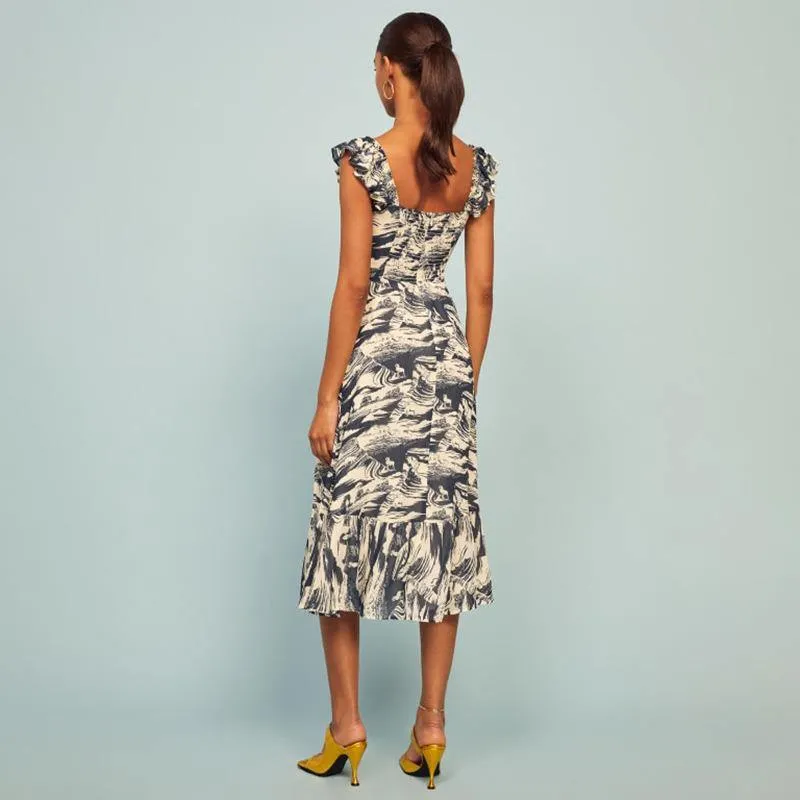 Summer Suspender Printed Knee Length Dress