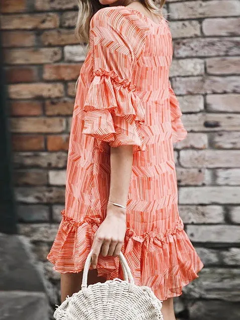 Summer V-neck Ruffled Mid-sleeve Dress