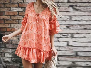 Summer V-neck Ruffled Mid-sleeve Dress