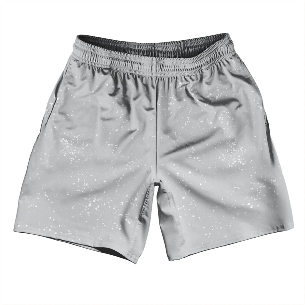 Super Fly Pattern Grey Medium and White Athletic Running Fitness Exercise Shorts 7" Inseam Shorts Made In USA