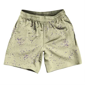 Super Fly Pattern Purple Medium and Vegas Gold Athletic Running Fitness Exercise Shorts 7" Inseam Shorts Made In USA
