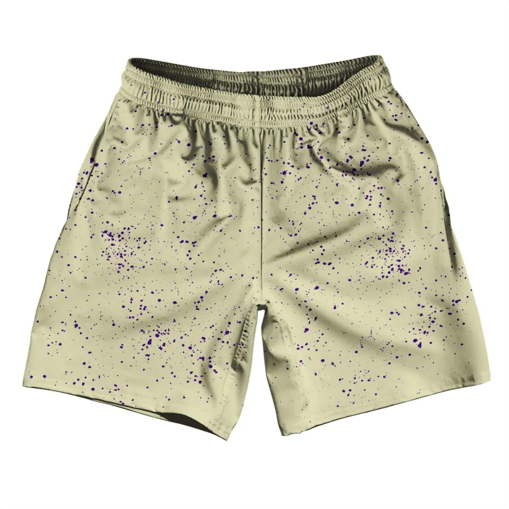 Super Fly Pattern Purple Medium and Vegas Gold Athletic Running Fitness Exercise Shorts 7" Inseam Shorts Made In USA