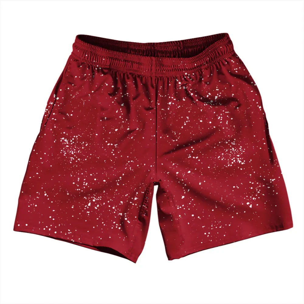 Super Fly Pattern Red Cardinal and White Athletic Running Fitness Exercise Shorts 7" Inseam Shorts Made In USA
