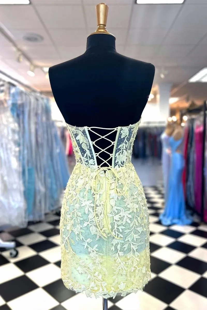 Sweetheart Sheer Lace Corset Tight Homecoming Dresses