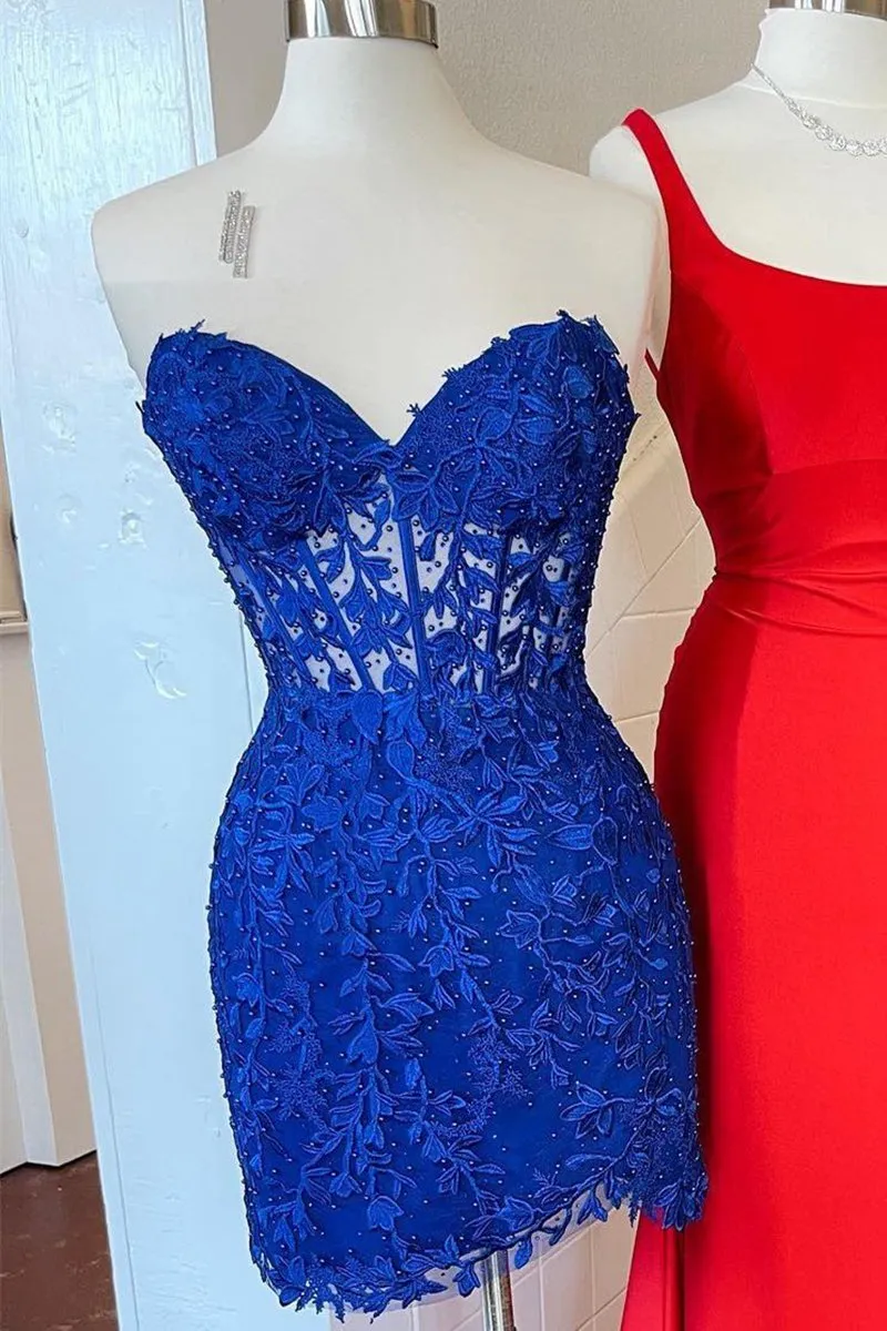 Sweetheart Sheer Lace Corset Tight Homecoming Dresses