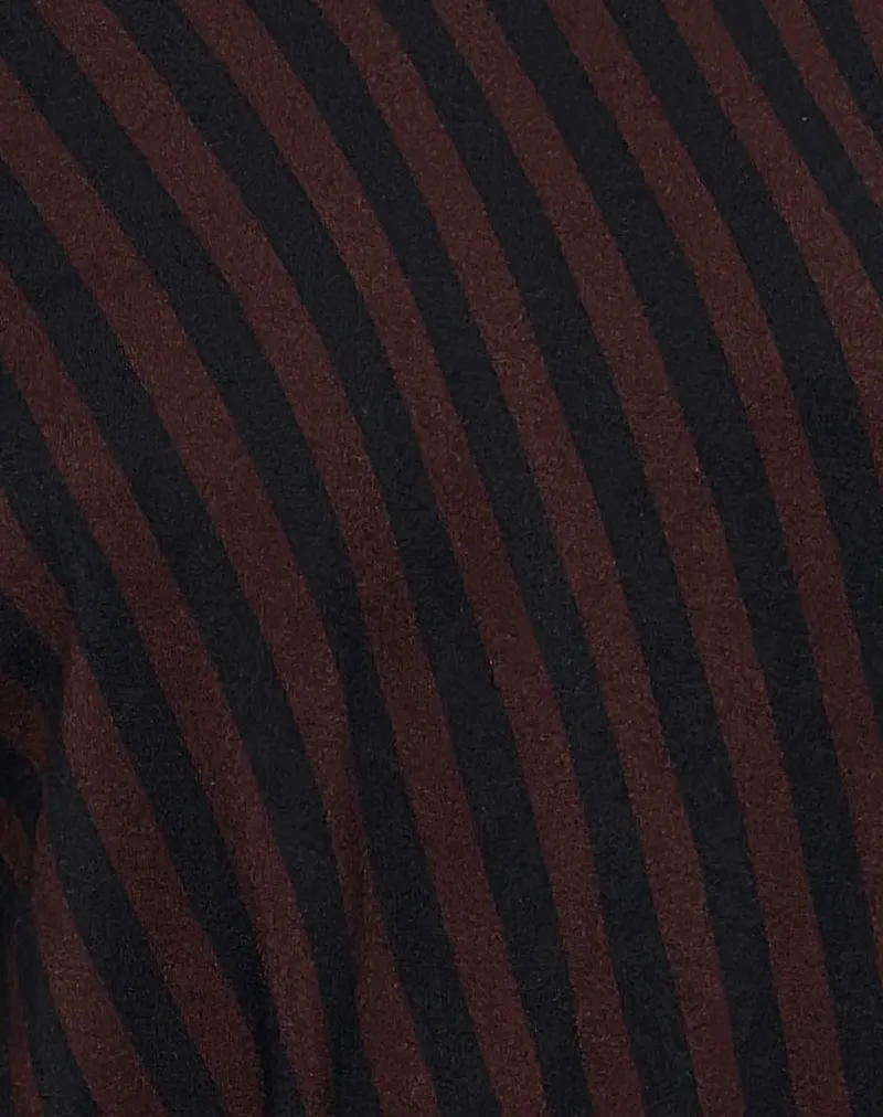 Talita Mini Dress in Diagonal and Mini Stripe Maroon