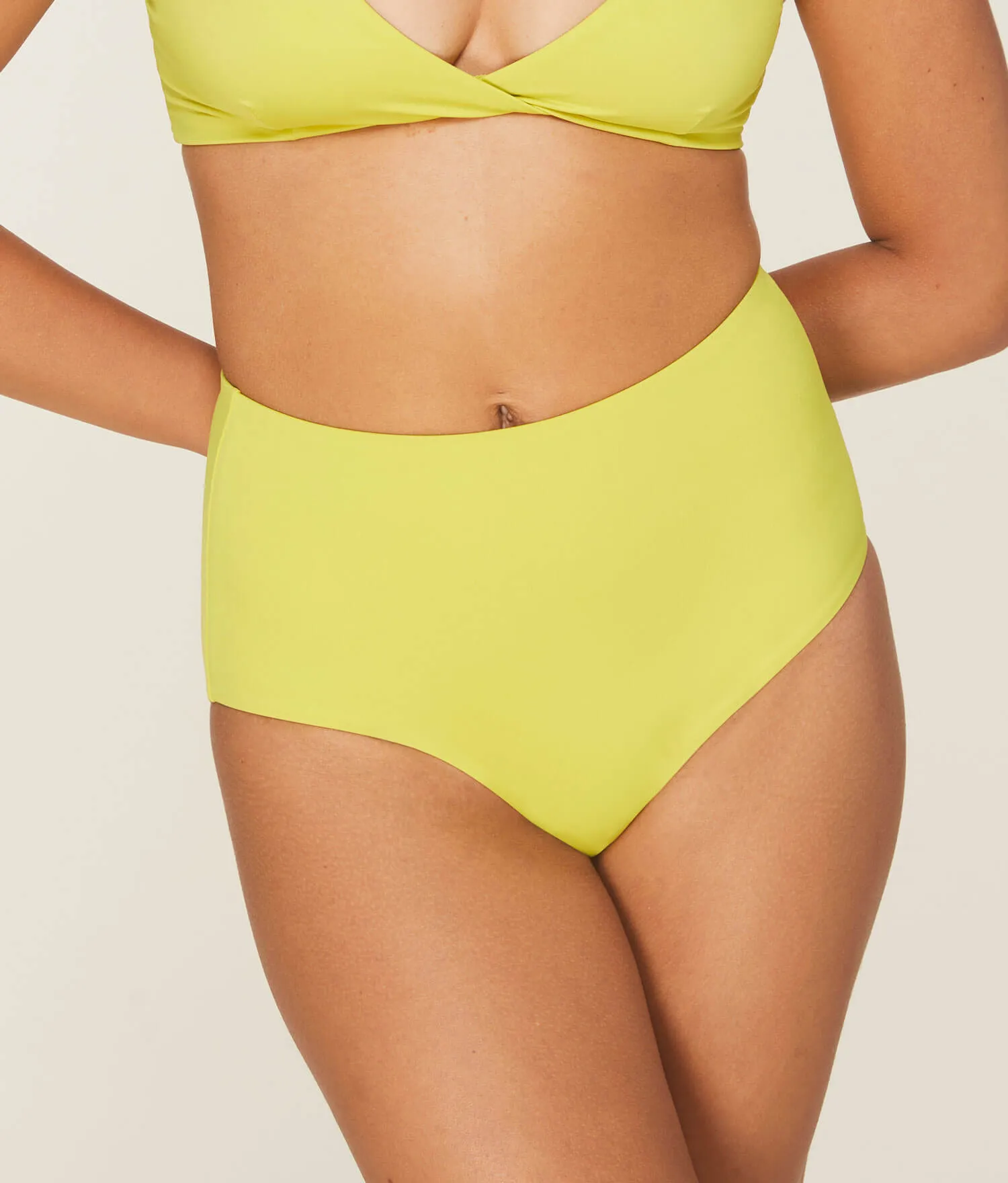 The High Waist Bikini Bottom - Glossy Eco Nylon - Honeysuckle (Archive)