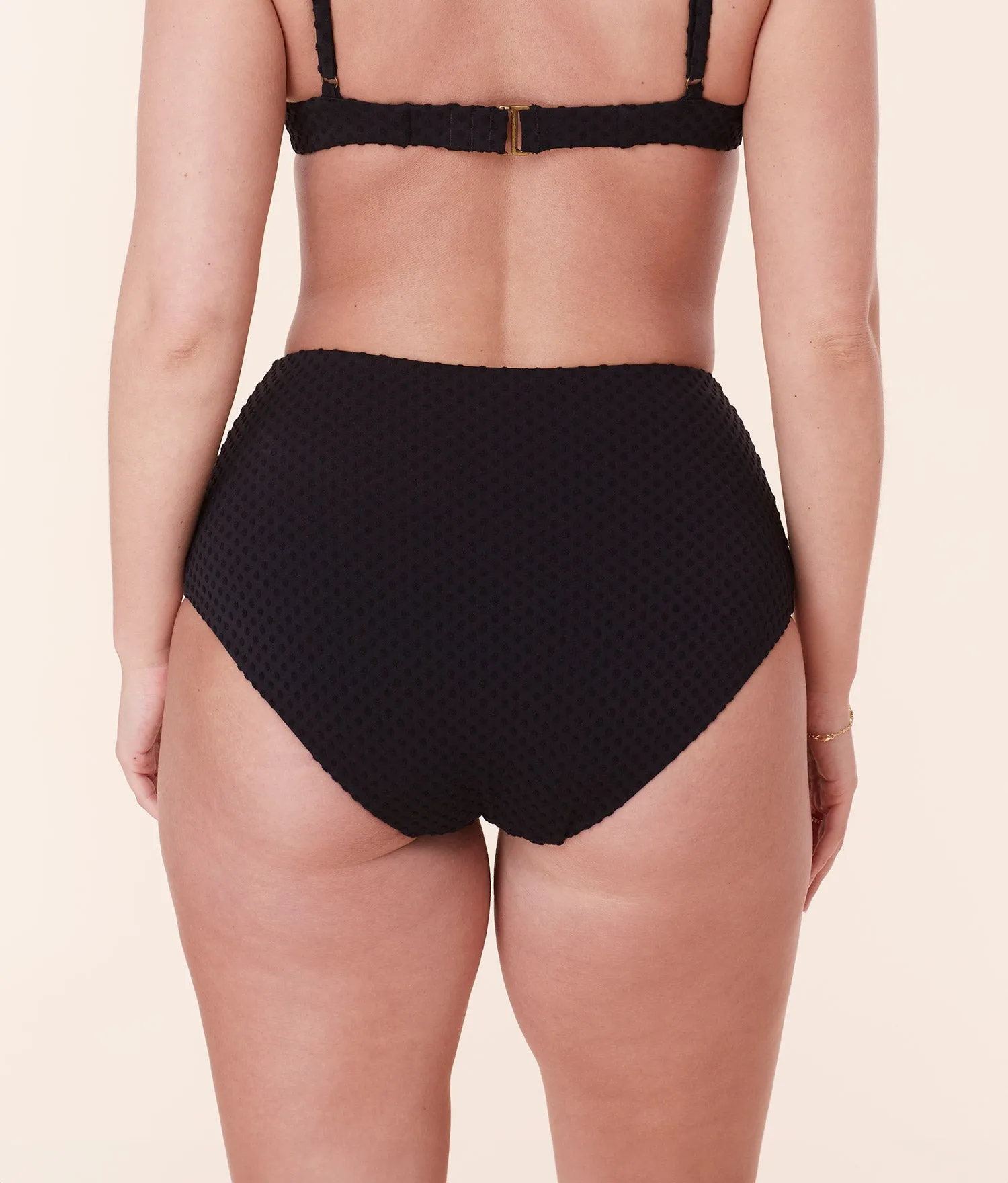 The High Waist Bikini Bottom - Terry Dot - Black