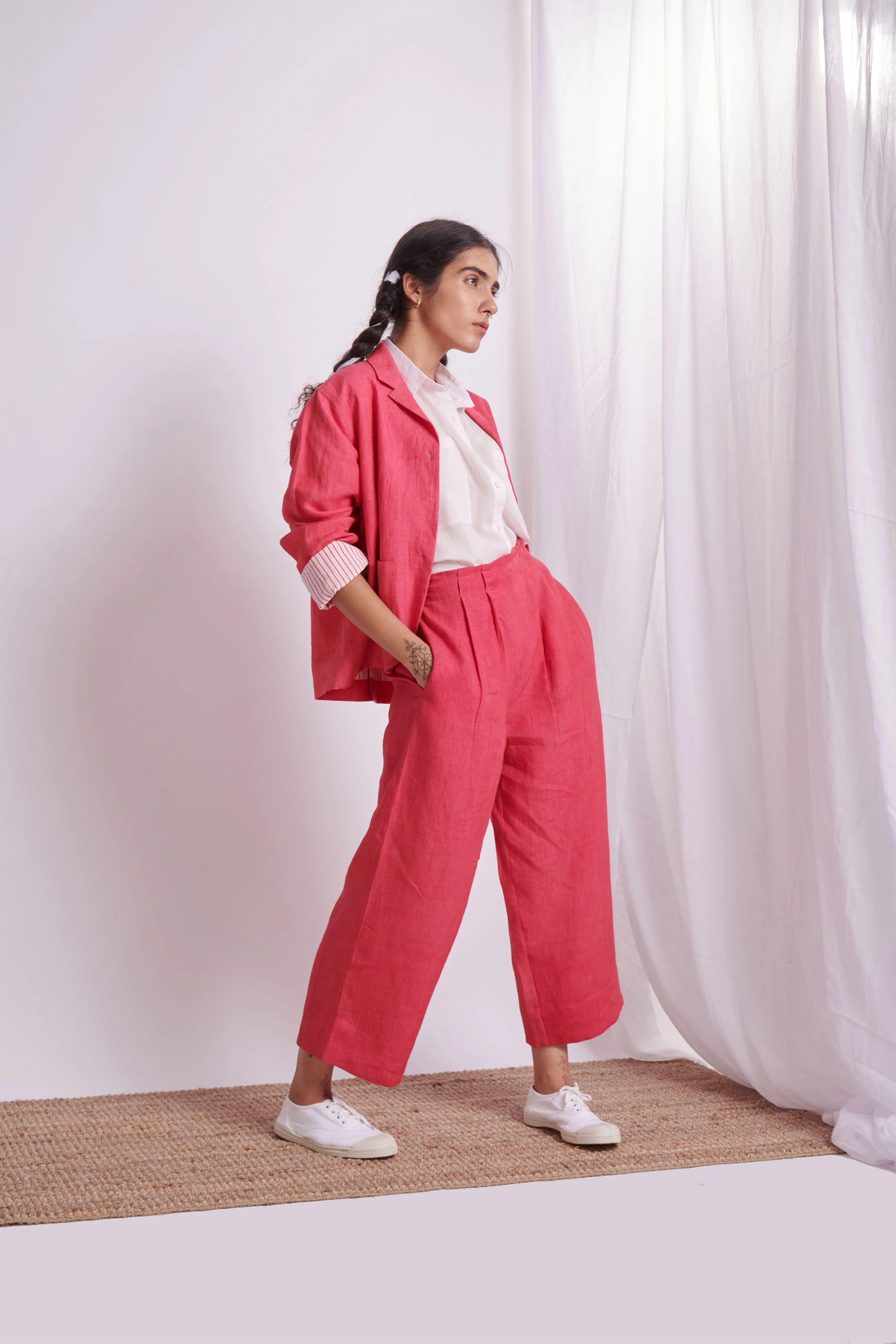 The Plavate I Khimki Letâ€™s not go anywhere Co- ord Set Linen Raspberry Daily Collection AW22-14