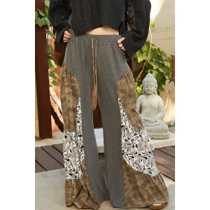 Thermal woven mixed raw edge casual pants: Heather Charcoal