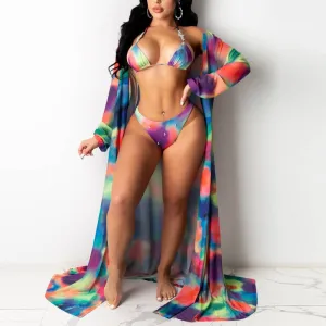 Tie Dye 3 PCS Bikini Set Swimsuit Beachwear