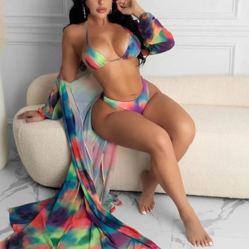 Tie Dye 3 PCS Bikini Set Swimsuit Beachwear