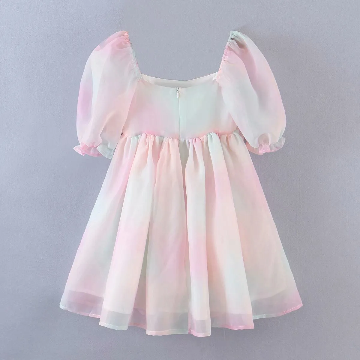 Tie Dye Rainbow Puff Bubble Sleeve Off Shoulder Mini Dresses