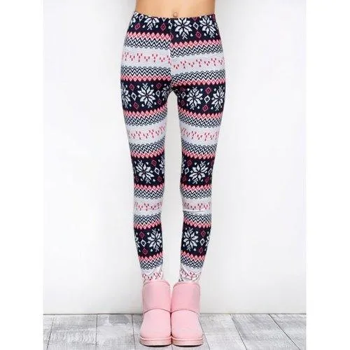 Tight Snowflake Print Christmas Leggings - Red S