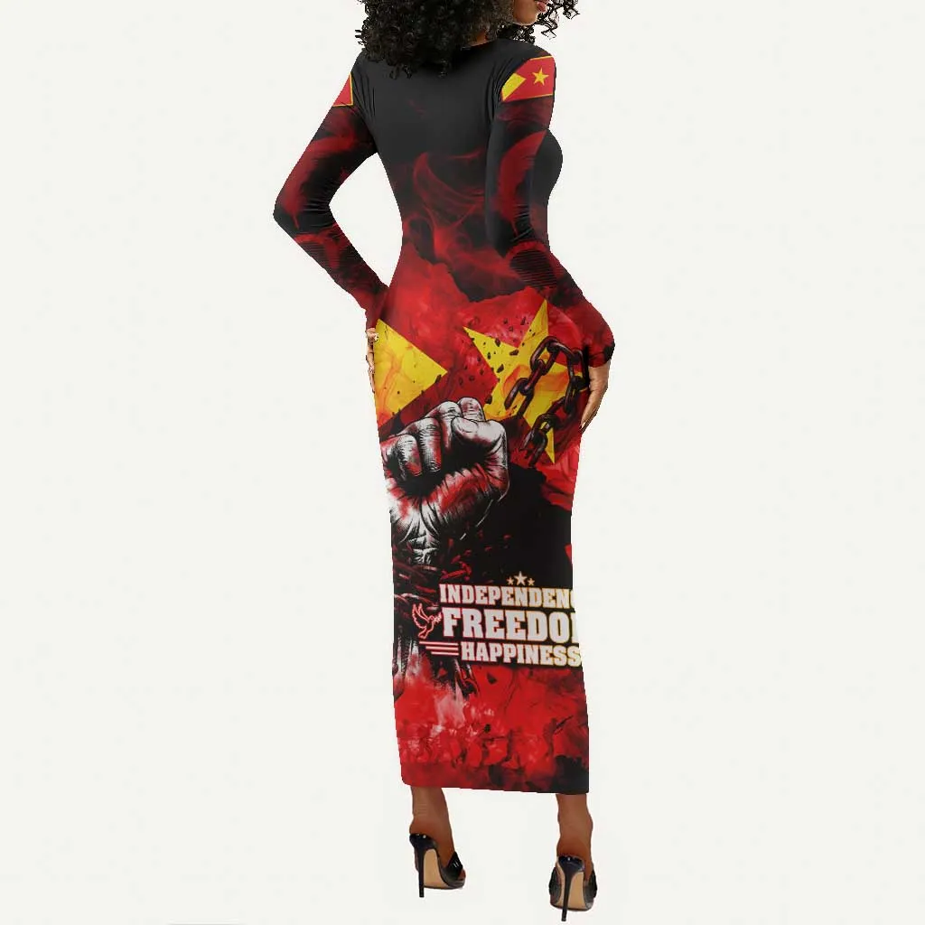 Tigrayans Independence Long Sleeve Bodycon Dress I Stand with Tigray - Fist of Freedom DT02
