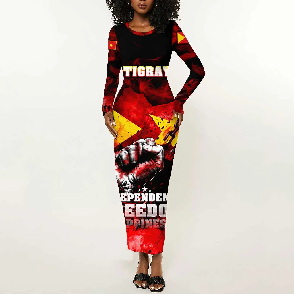 Tigrayans Independence Long Sleeve Bodycon Dress I Stand with Tigray - Fist of Freedom DT02