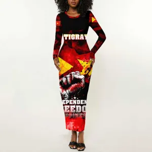 Tigrayans Independence Long Sleeve Bodycon Dress I Stand with Tigray - Fist of Freedom DT02