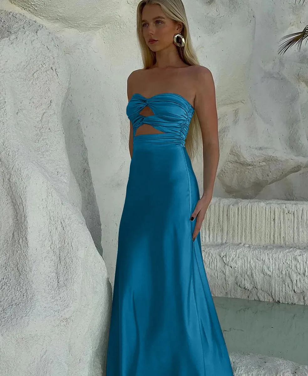 Tinble | Strapless Aqua Blue Sheath Long Prom Dresses