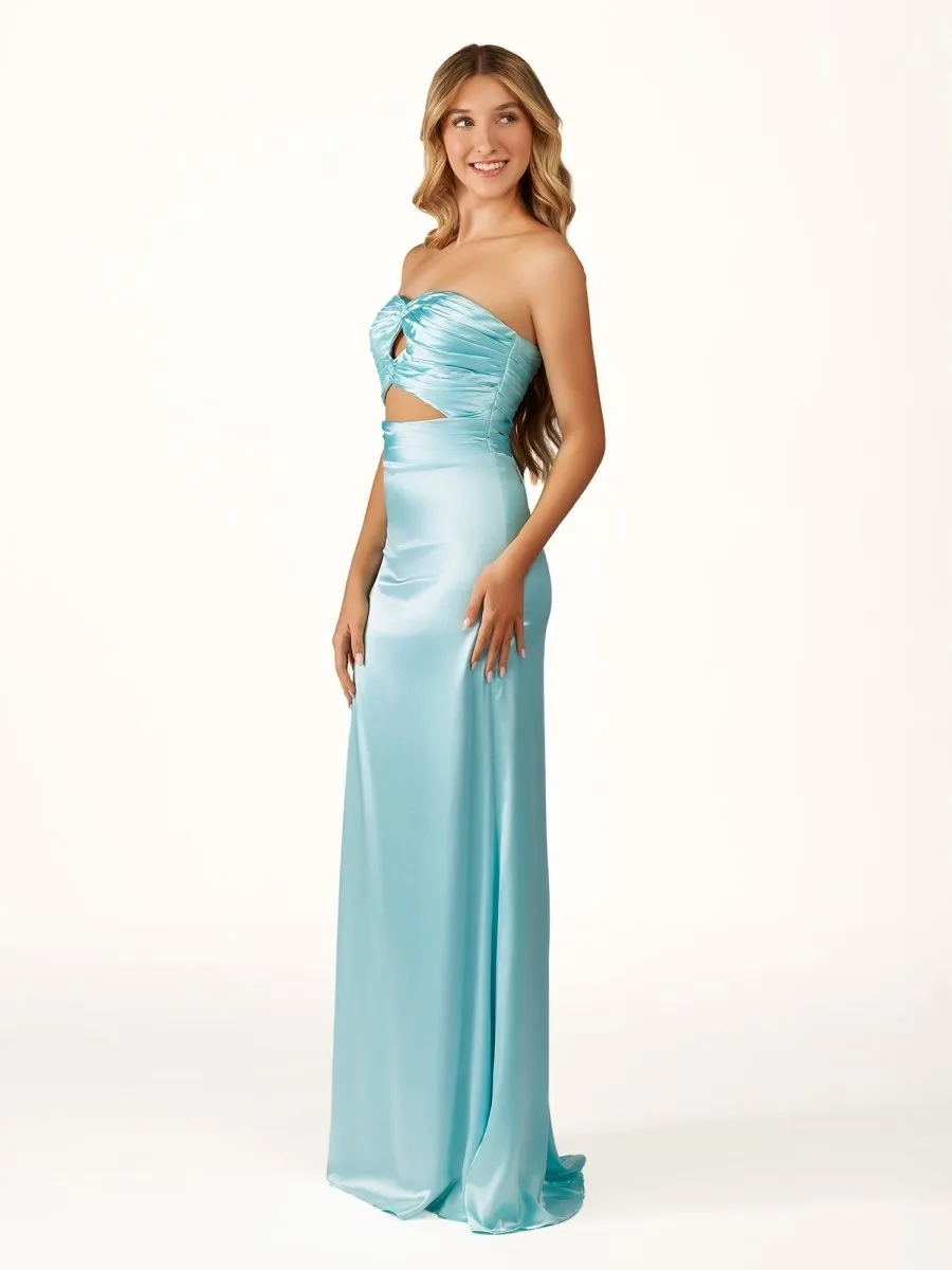 Tinble | Strapless Aqua Blue Sheath Long Prom Dresses