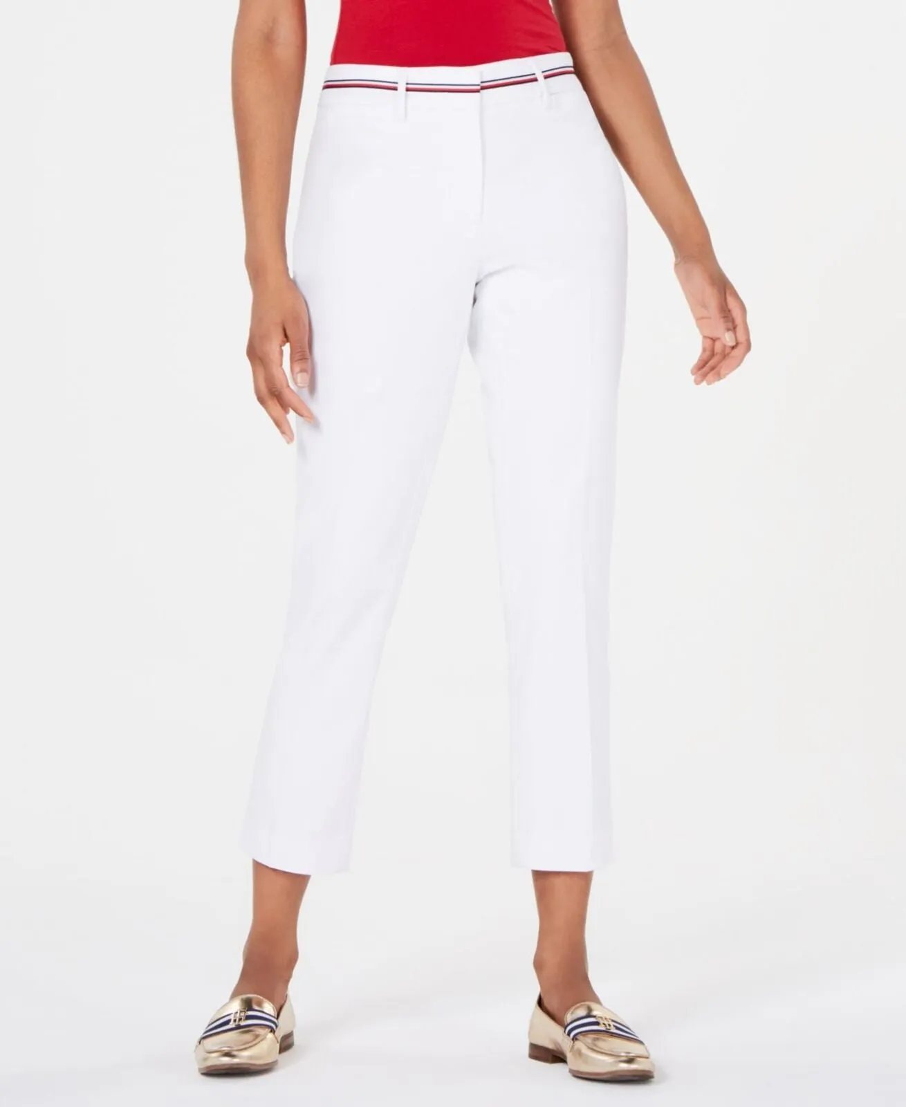 Tommy Hilfiger Womens Ribbon-Trim Ankle Pants T9AKD323 White 6