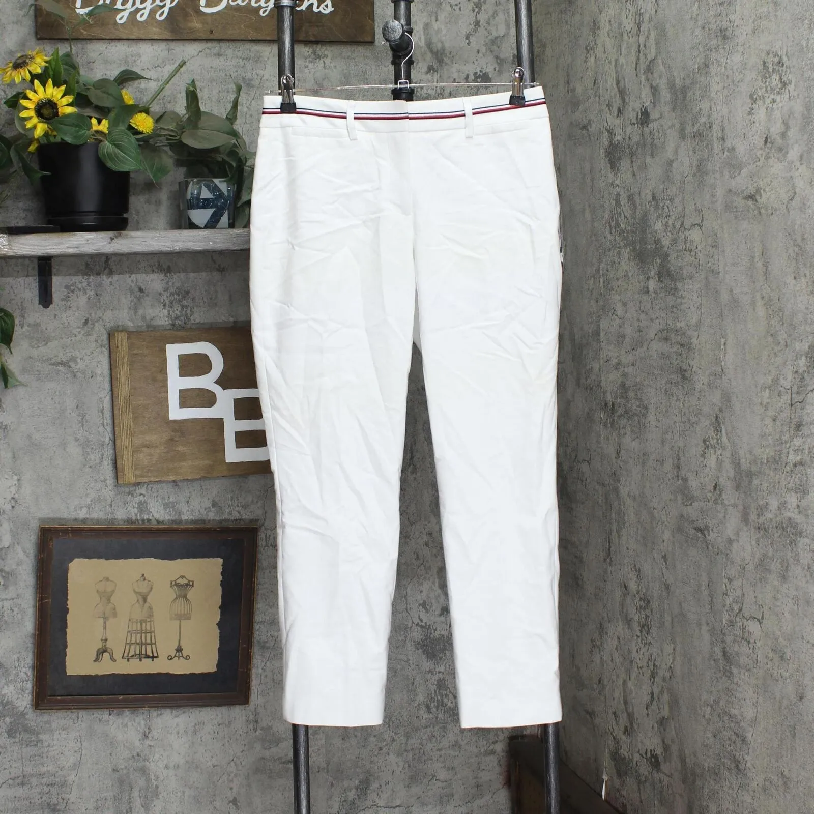 Tommy Hilfiger Womens Ribbon-Trim Ankle Pants T9AKD323 White 6