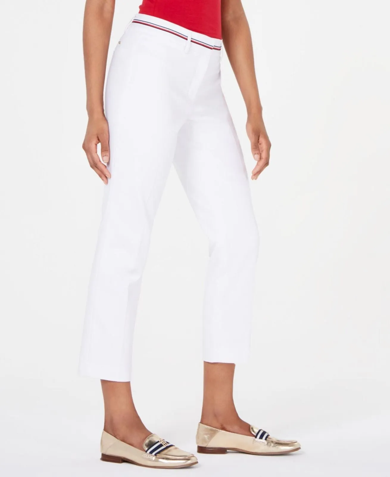 Tommy Hilfiger Womens Ribbon-Trim Ankle Pants T9AKD323 White 6