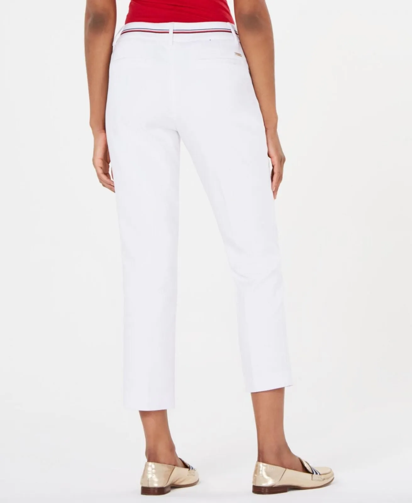 Tommy Hilfiger Womens Ribbon-Trim Ankle Pants T9AKD323 White 6
