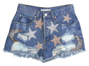 Tractr Girls Star and Moon Denim Shorts (7-14)